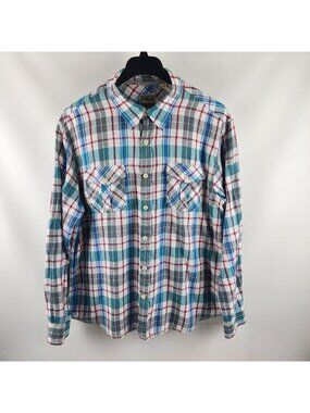 True Grit Shirt Mens XXL Multi Plaid Dual Chest Pocket Flap Button Up